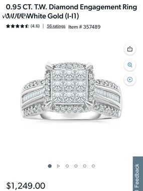 10K White Gold Diamond Halo Engagement Ring .95 CTW